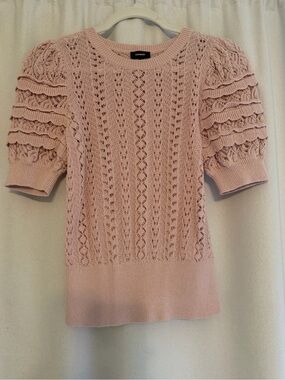 Express Dusty Pink Puff Sleeve Lace Knit Top
